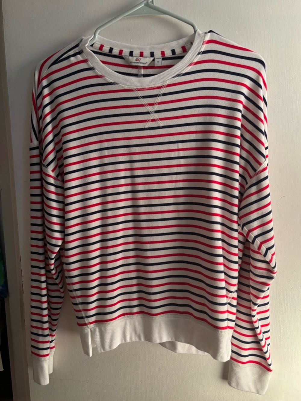 Vineyard Vines Striped Crewneck Sweatshirt in White, Red, and Navy